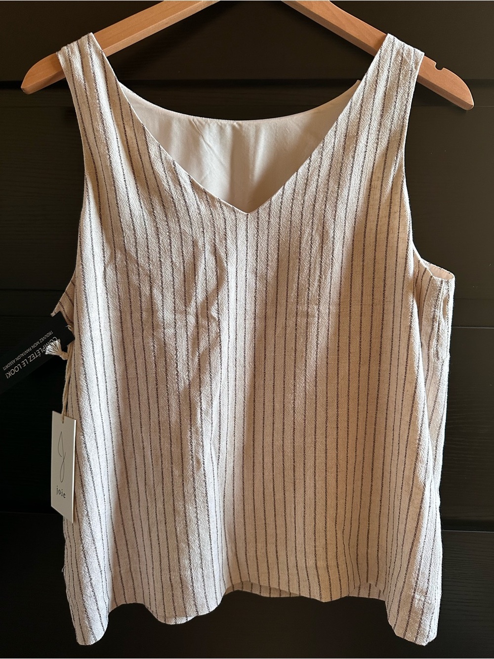 Joie Cream Tank Top with Thin Black Stripes Size M